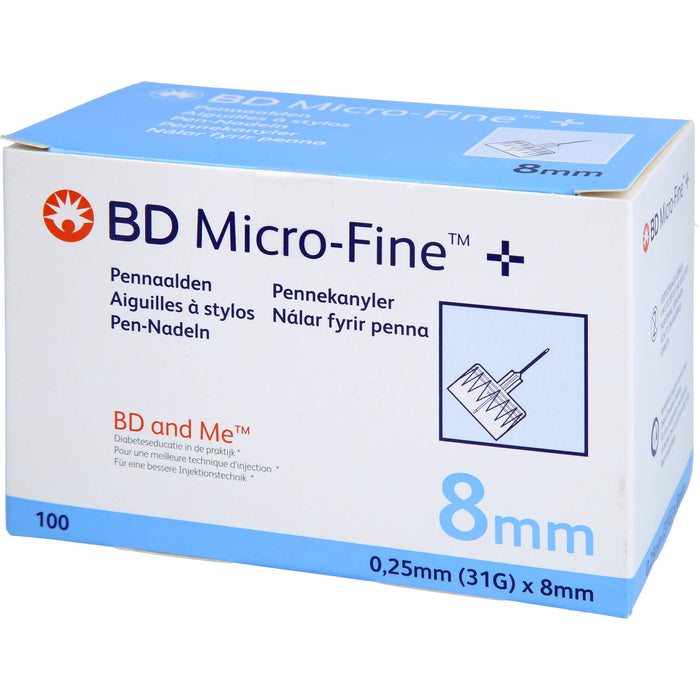 BD Micro-Fine + Pen-Nadeln 100 x 0,25 x 8 mm für eine verbesserte Insulinzufuhr, 100 St. Kanülen