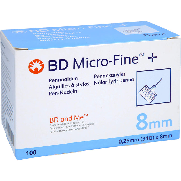 BD Micro-Fine + Pen-Nadeln 100 x 0,25 x 8 mm für eine verbesserte Insulinzufuhr, 100 St. Kanülen