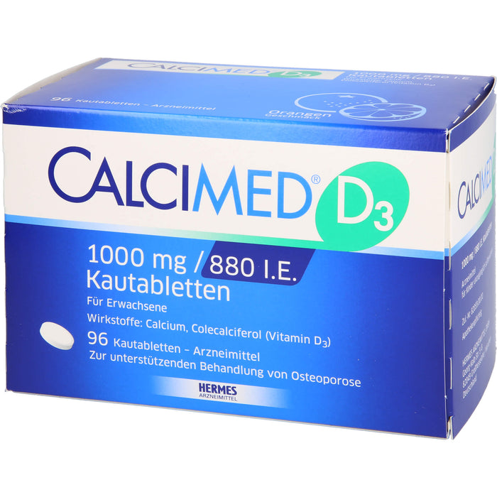 Calcimed D3 1000 mg/880 I.E. Kautabletten zur unterstützenden Behandlung bei Osteoporose, 96 St. Tabletten