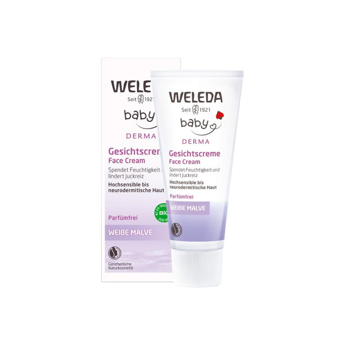 WELEDA Baby Gesichtscreme Weiße Malve für hochsensible bis neurodermitische Babyhaut parfümfrei, 50 ml Creme