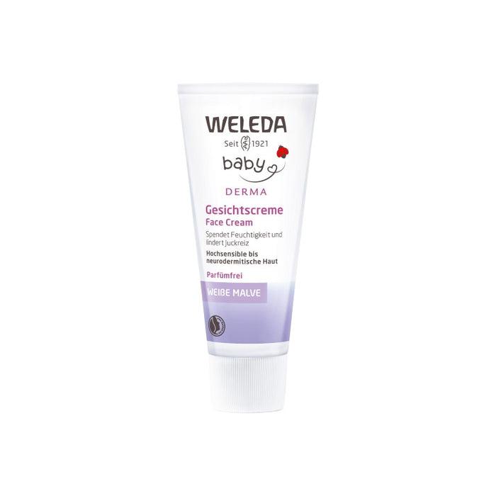 WELEDA Baby Gesichtscreme Weiße Malve für hochsensible bis neurodermitische Babyhaut parfümfrei, 50 ml Creme