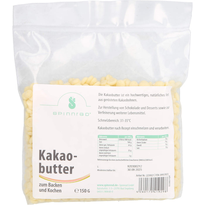 SPINNRAD Kakaobutter zum Kochen und Backen, 150 g Beutel