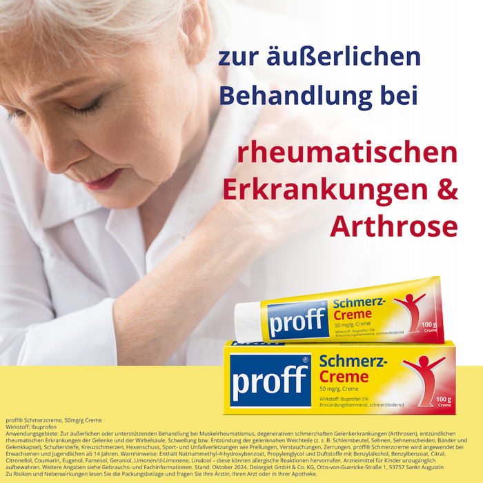 proff Schmerzcreme mit Ibuprofen – zur äußerlichen Behandlung von Muskel-, Gelenk- und Rückenschmerzen bei rheumatischen Erkrankungen oder nach Sport- und Unfallverletzungen, 100 g Creme