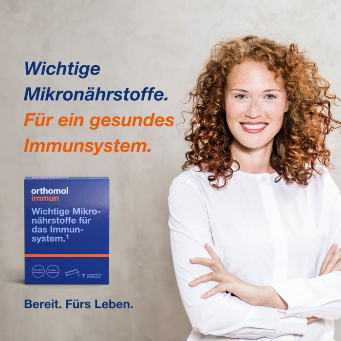 Orthomol Immun - Mikronährstoffe zur Unterstützung des Immunsystems - mit Vitamin C, Vitamin D und Zink - Orangen-Geschmack - Direktgranulat, 7 St. Tagesportionen