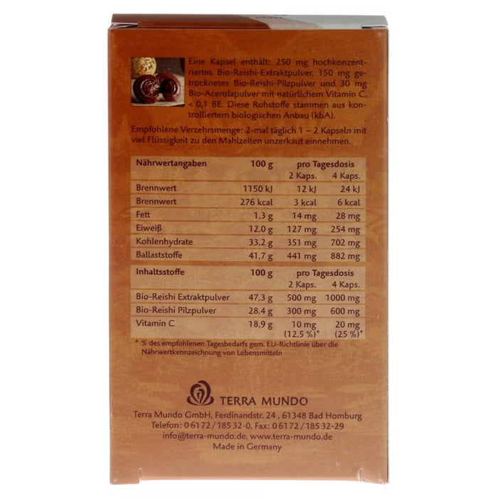 TERRA MUNDO Reishi bio Vitalpiz Kapseln, 40 g Kapseln