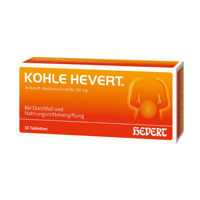 Kohle Hevert bei Durchfall sowie bei Vergiftungen durch Lebensmittel, Schwermetalle und Medikamente, 30 St. Tabletten
