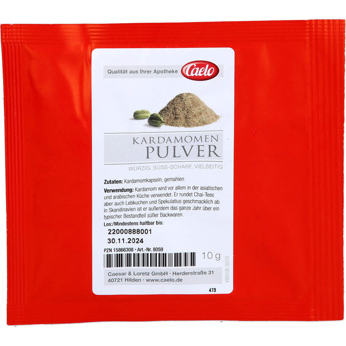 Caelo Kardamomenpulver verfeinert asiatische und arabische Speisen, Lebkuchen und Spekulatius, 10 g Pulver