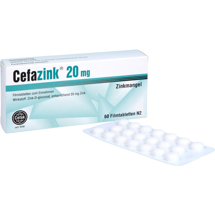 Cefazink 20 mg Filmtabletten bei Zinkmangel, 60 St. Tabletten