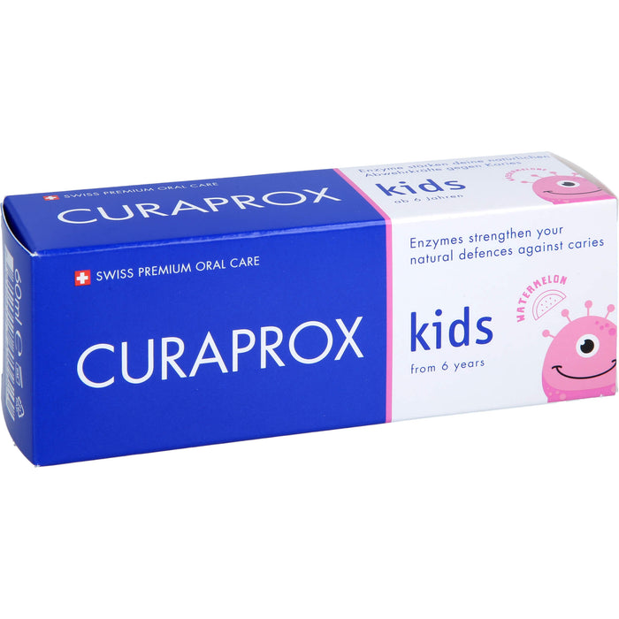 Curaprox Kids Kinderzahncreme mit Wassermelonengeschmack ab 6 Jahre 1450 ppm Fluorid, 60 ml Zahncreme