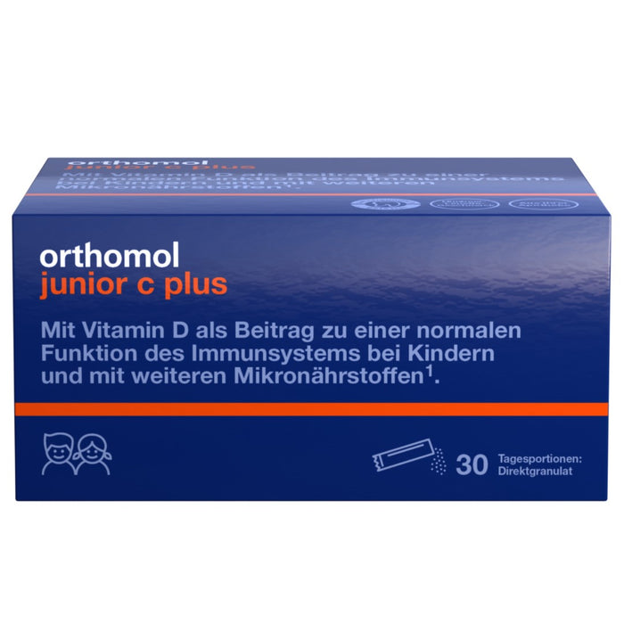 Orthomol junior C plus - mit Vitamin C als Beitrag zu einer normalen Funktion des Immunsystems - Himbeer/Limetten-Geschmack - Direktgranulat, 30 St. Tagesportionen