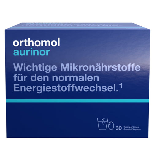 Orthomol Aurinor - unterstützt den Energiestoffwechsel - mit Omega-3-Fettsäuren, Vitamin C, Magnesium und Zink - Granulat/Kapseln, 30 St. Tagesportionen