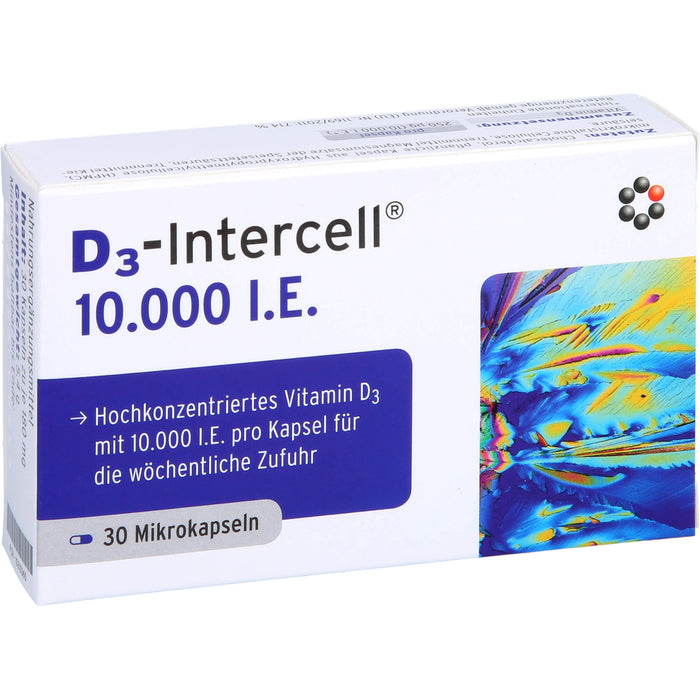 D3-Intercell 10000 I.E. Kapseln hochkonzentriertes Vitamin D3 für die wöchentliche Zufuhr, 30 St. Kapseln