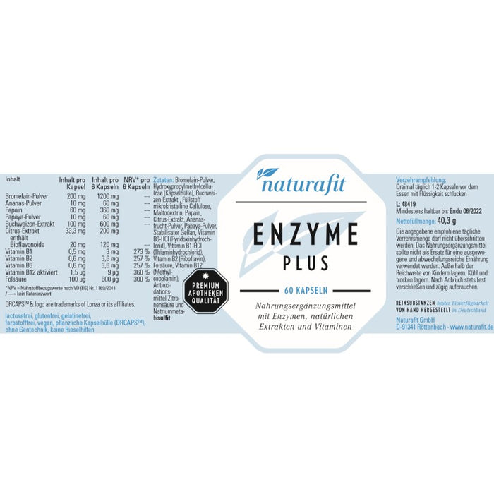 naturafit Enzyme Plus Kapseln, 60 St. Kapseln