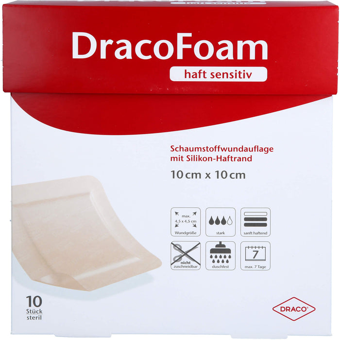 DracoFoam haft sensitiv Schaumstoffverband 10 x 10 cm, 10 St. Wundauflagen