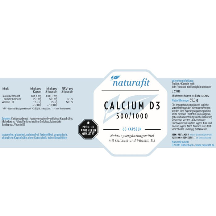 naturafit Calcium D3 500/1000 Kapseln, 60 St. Kapseln