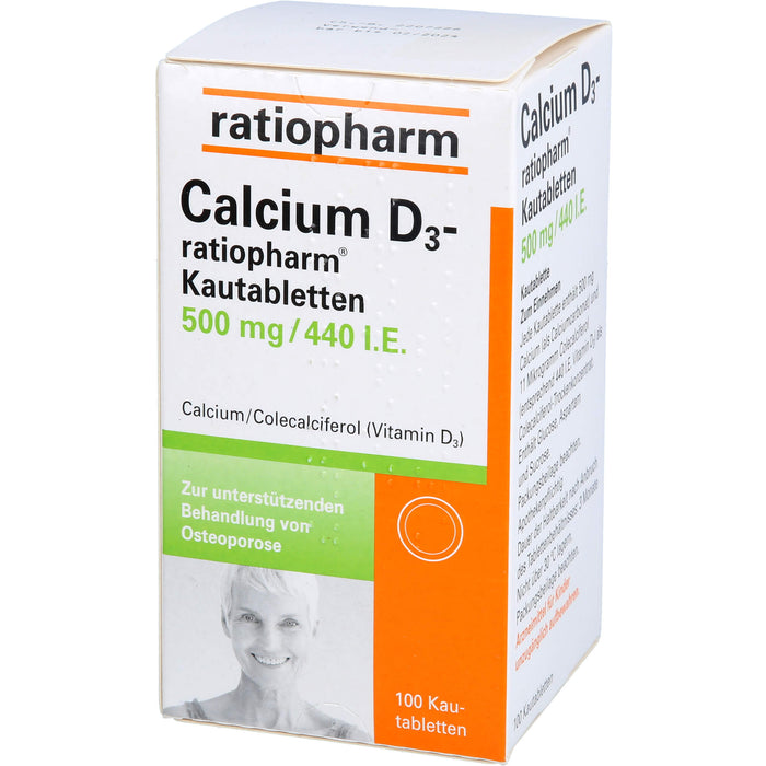 Calcium D3-ratiopharm  Kautabletten 500 mg/440 I.E., 100 St. Tabletten