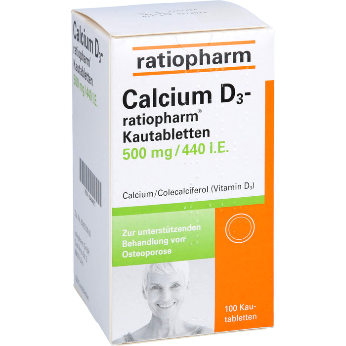 Calcium D3-ratiopharm  Kautabletten 500 mg/440 I.E., 100 St. Tabletten