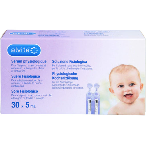 Alvita physiologische Kochsalzlösung für die Nasenpflege, Augenpflege, Ohrenpflege, Wundreinigung und Inhalation, 30 ml Lösung