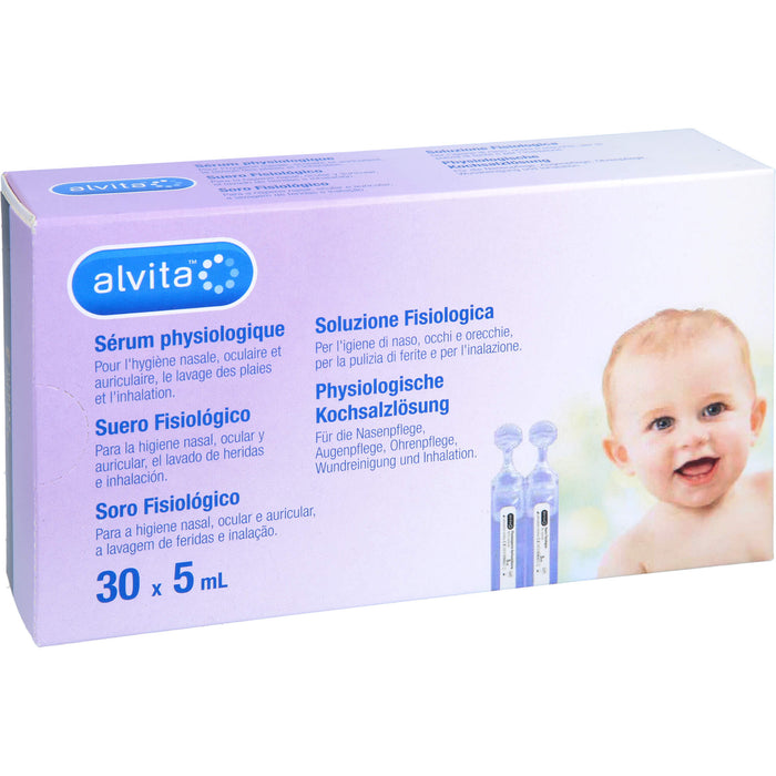 Alvita physiologische Kochsalzlösung für die Nasenpflege, Augenpflege, Ohrenpflege, Wundreinigung und Inhalation, 30 ml Lösung
