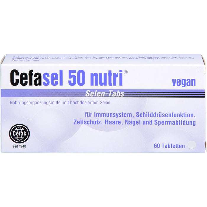 Cefasel 50 nutri Selen-Tabs Tabletten für Immunsystem, Schilddrüsenfunktion, Zellschutz, Haare, Nägel und Spermabildung, 60 St. Tabletten