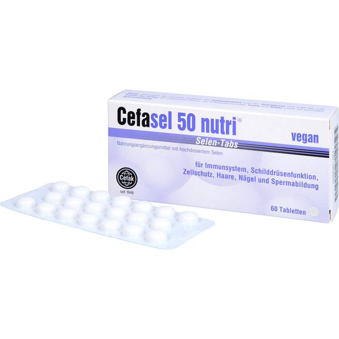 Cefasel 50 nutri Selen-Tabs Tabletten für Immunsystem, Schilddrüsenfunktion, Zellschutz, Haare, Nägel und Spermabildung, 60 St. Tabletten