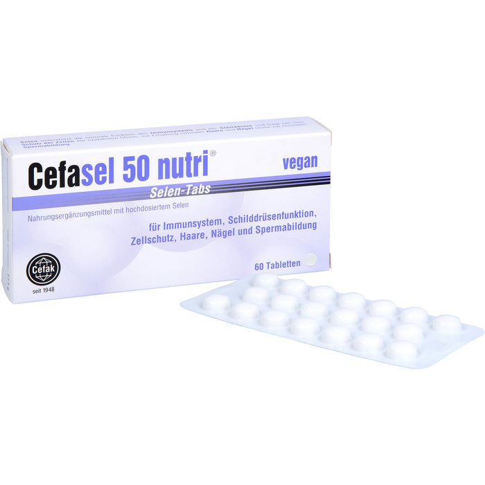 Cefasel 50 nutri Selen-Tabs Tabletten für Immunsystem, Schilddrüsenfunktion, Zellschutz, Haare, Nägel und Spermabildung, 60 St. Tabletten