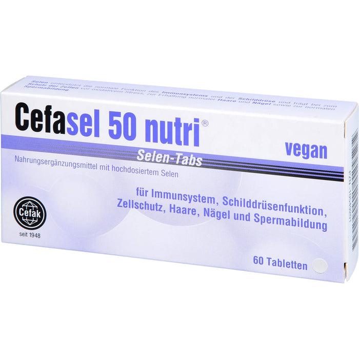 Cefasel 50 nutri Selen-Tabs Tabletten für Immunsystem, Schilddrüsenfunktion, Zellschutz, Haare, Nägel und Spermabildung, 60 St. Tabletten