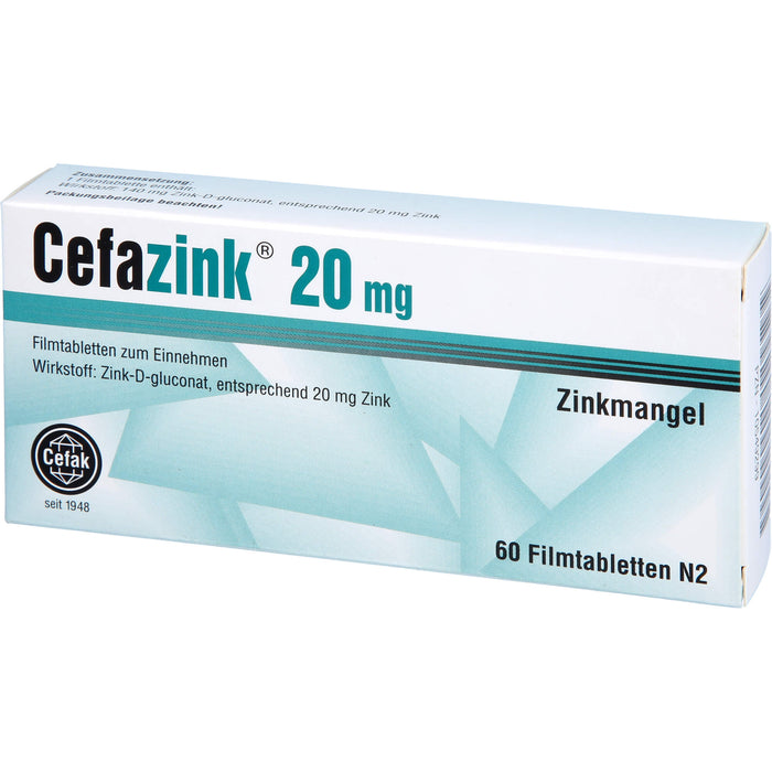 Cefazink 20 mg Filmtabletten bei Zinkmangel, 60 St. Tabletten