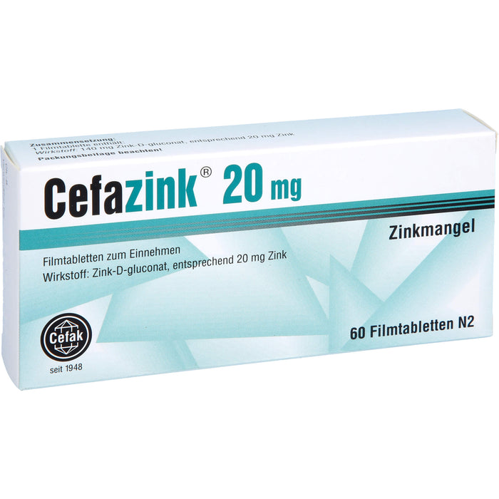 Cefazink 20 mg Filmtabletten bei Zinkmangel, 60 St. Tabletten
