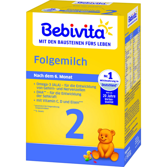 Bebivita 2 Folgemilch Pulver nach dem 6.Monat, 500 g Pulver