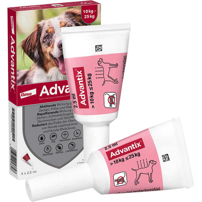 Advantix Spot-On 250 für mittelgroße Hunde von 10 bis 25 kg gegen Zecken Flöhe und fliegende Insekten, 4 St. Lösung
