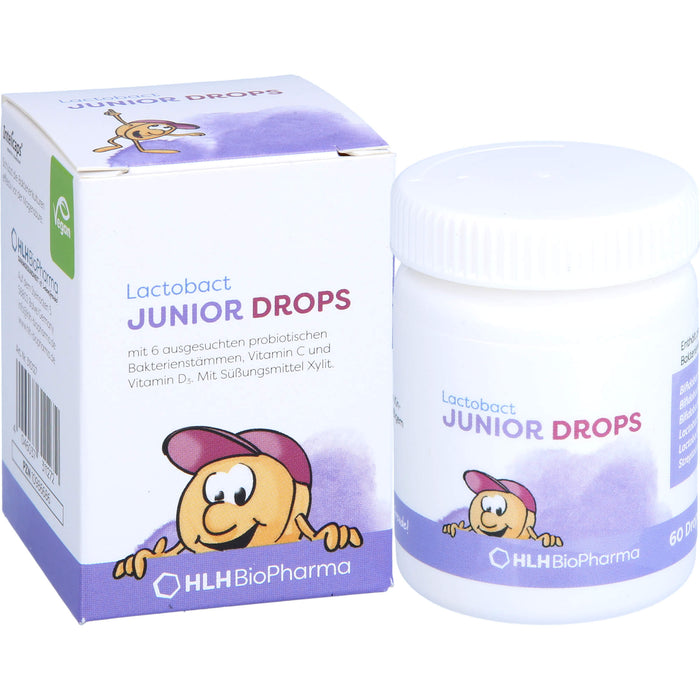 Lactobact Junior Drops mit 6 biologisch aktiven Bakterienstämmen, Vitamin C und Vitamin D3, 60 St. Tabletten