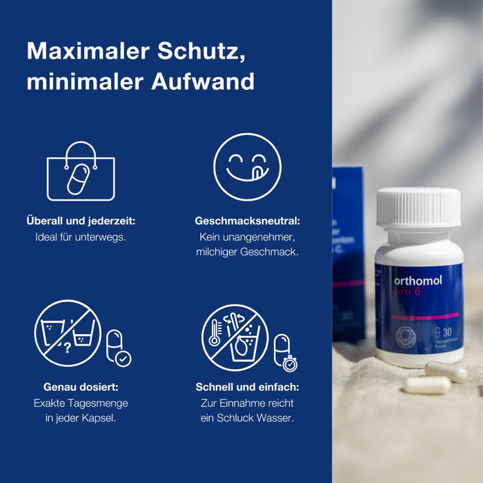 Orthomol Pro 6 Kapseln - mit einer Kombination ausgewählter Darmsymbionten und Vitamin C, 10 St. Tagesportionen
