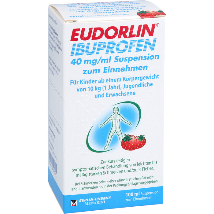 EUDORLIN Ibuprofen 40 mg/ml Suspension bei Schmerzen oder Fieber mit Erdbeergeschmack, 100 ml Lösung