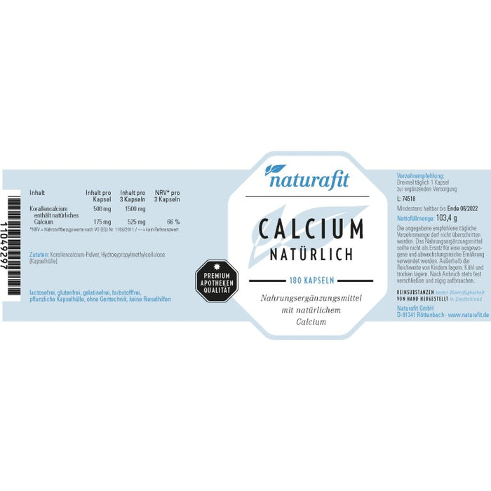 naturafit Calcium natürlich Kapseln, 180 St. Kapseln