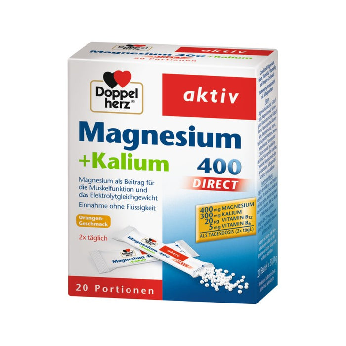 Doppelherz aktiv Magnesium + Kalium 400 Direktgranulat mit Orangengeschmack, 20 St. Beutel