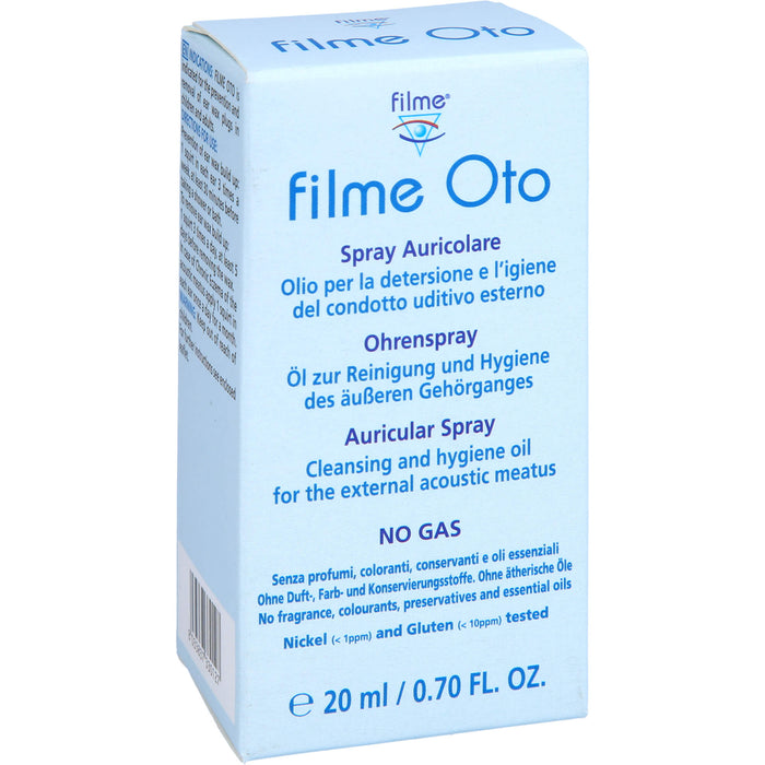 Filme Oto Ohrenspray Öl zur Reinigung und Hygiene des äußeren Gehörgangs, 20 ml Lösung