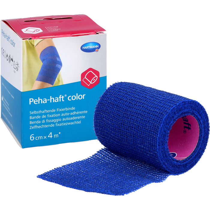 Peha-haft Color Fixierbinde latexfrei 6cmx4m blau, 1 St. Binde