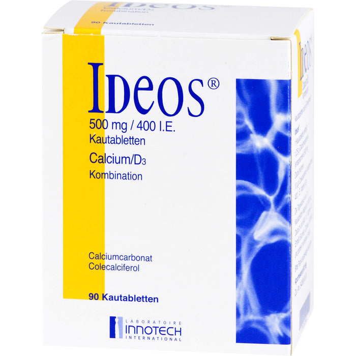 Ideos 500 mg / 400 I.E. kohlpharma Kautabletten bei einem Vitamin D und Calciummangel, 90 St. Tabletten