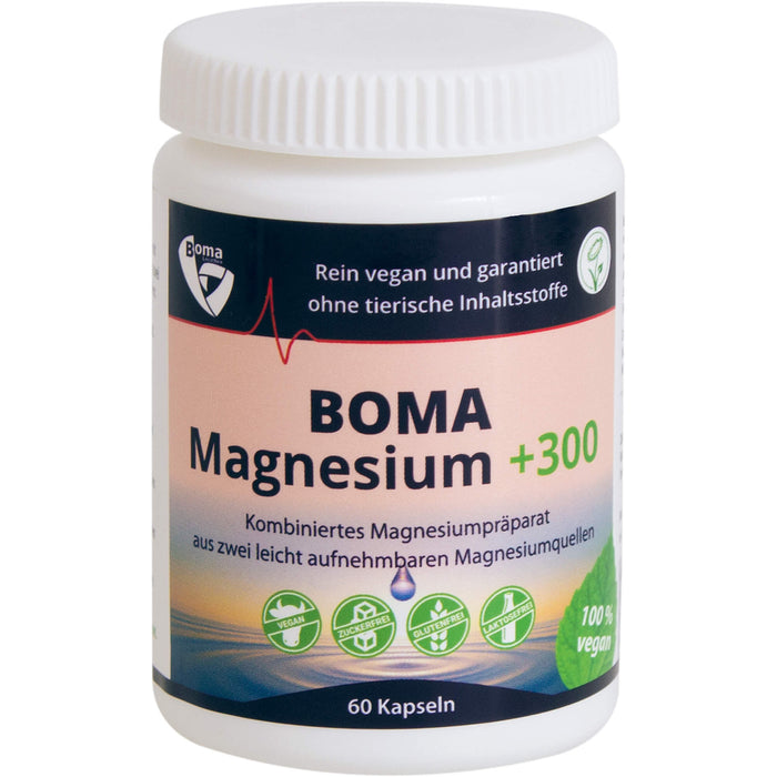 BOMA Magnesium +300 Kapseln zur Unterstützung für Muskeln, Knochen und Nerven, 60 St. Kapseln