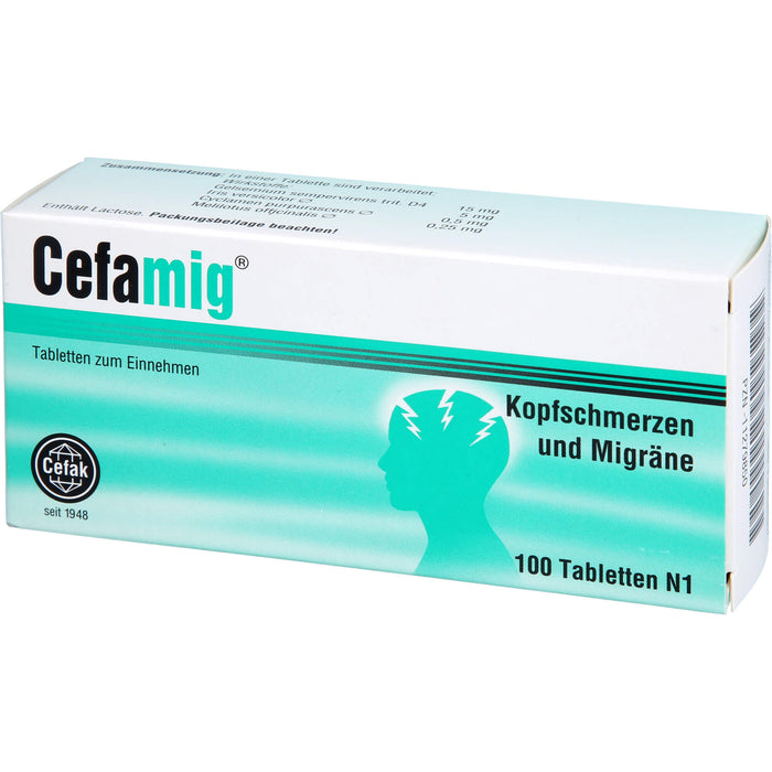 Cefamig Tabletten bei Kopfschmerzen und Migräne, 100 St. Tabletten