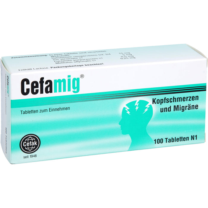 Cefamig Tabletten bei Kopfschmerzen und Migräne, 100 St. Tabletten