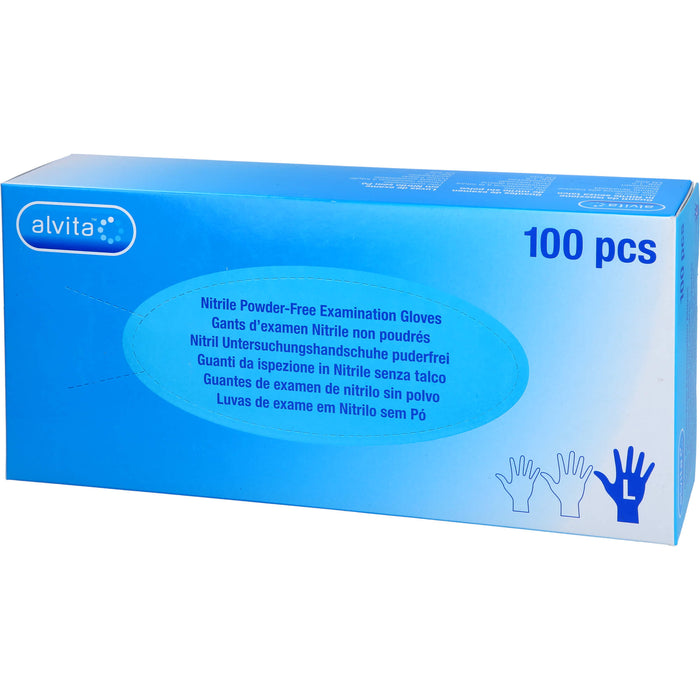 Alvita Nitril Untersuchungshandschuhe puderfrei L, 100 St. Handschuhe