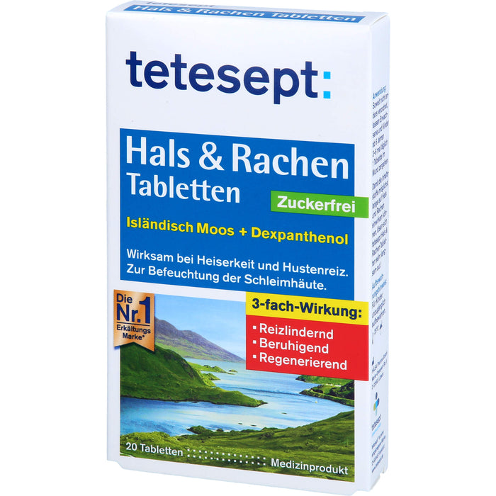 Tetesept Hals & Rachen Tabletten zuckerfrei zur Befeuchtung der Schleimhäute, 20 St. Tabletten