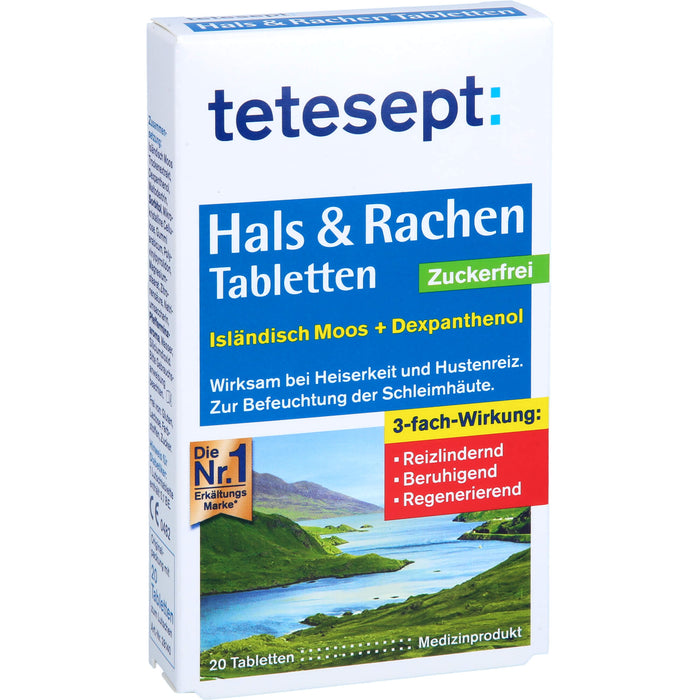 Tetesept Hals & Rachen Tabletten zuckerfrei zur Befeuchtung der Schleimhäute, 20 St. Tabletten