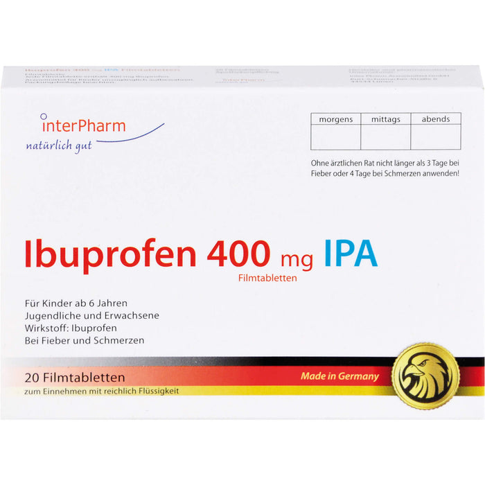 Ibuprofen 400 mg IPA Filmtabletten bei Schmerzen und Fieber, 20 St. Tabletten