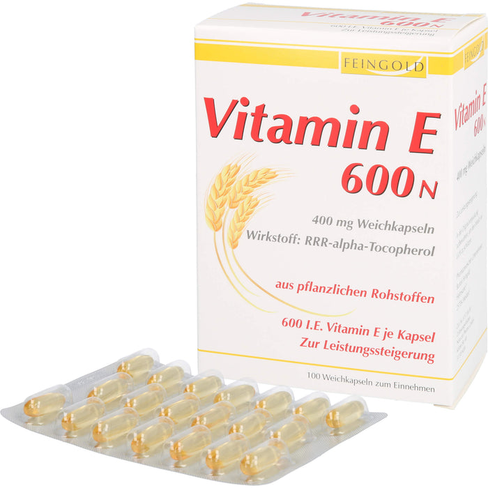FEINGOLD Vitamin E 600 N Weichkapseln zur Leistungssteigerung, 100 St. Kapseln