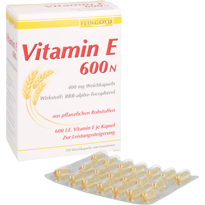 FEINGOLD Vitamin E 600 N Weichkapseln zur Leistungssteigerung, 100 St. Kapseln