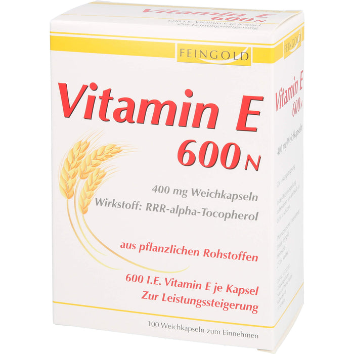 FEINGOLD Vitamin E 600 N Weichkapseln zur Leistungssteigerung, 100 St. Kapseln