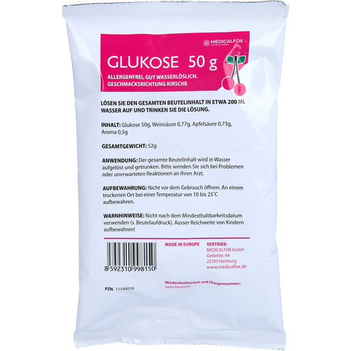 MEDICALFOX Glukose 50 g Pulver mit Kirschgeschmack, 50 g Pulver